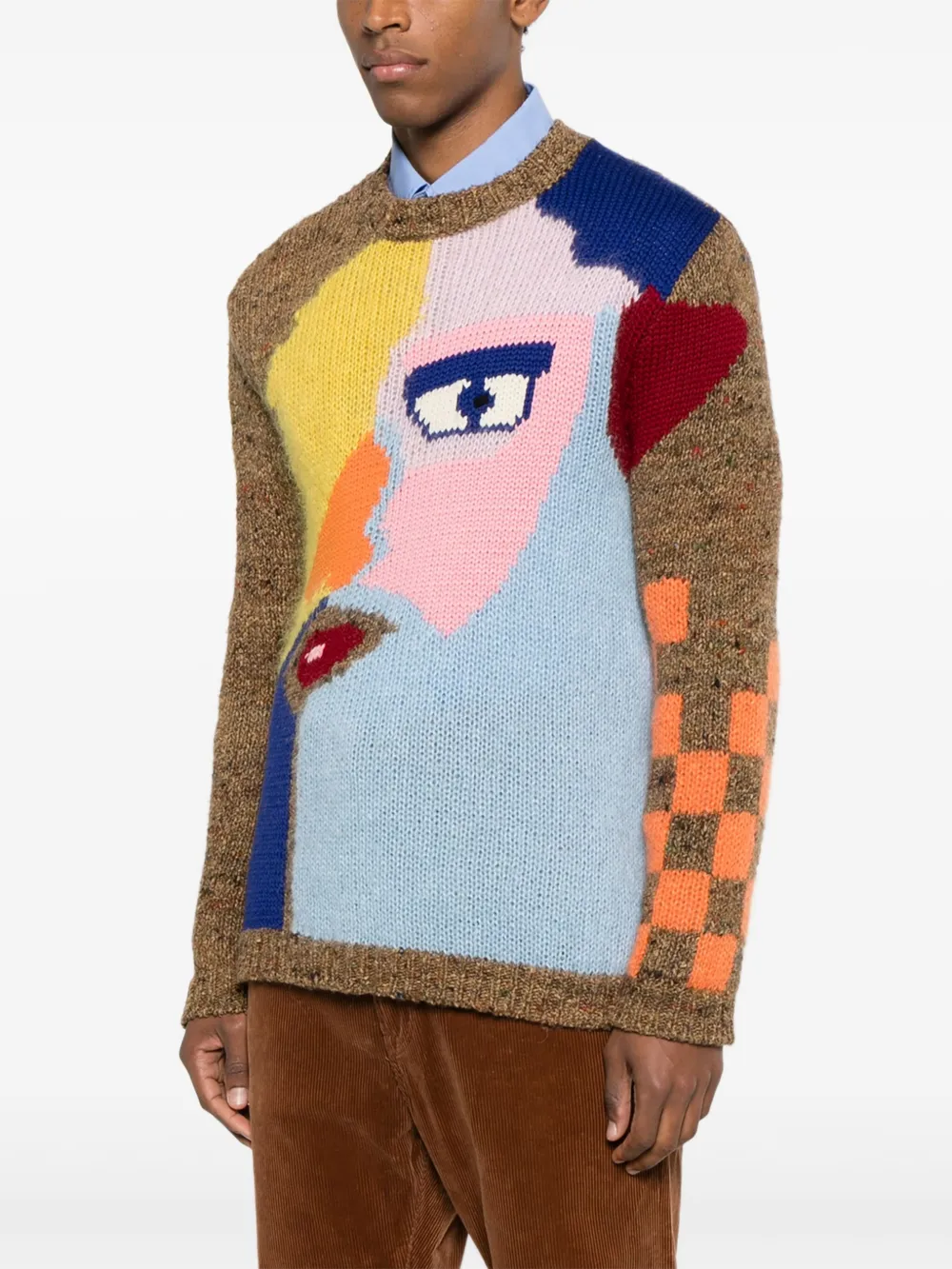WALTER VAN BEIRENDONCK Pre-owned Knitted Face-graphic Sweater In Brown