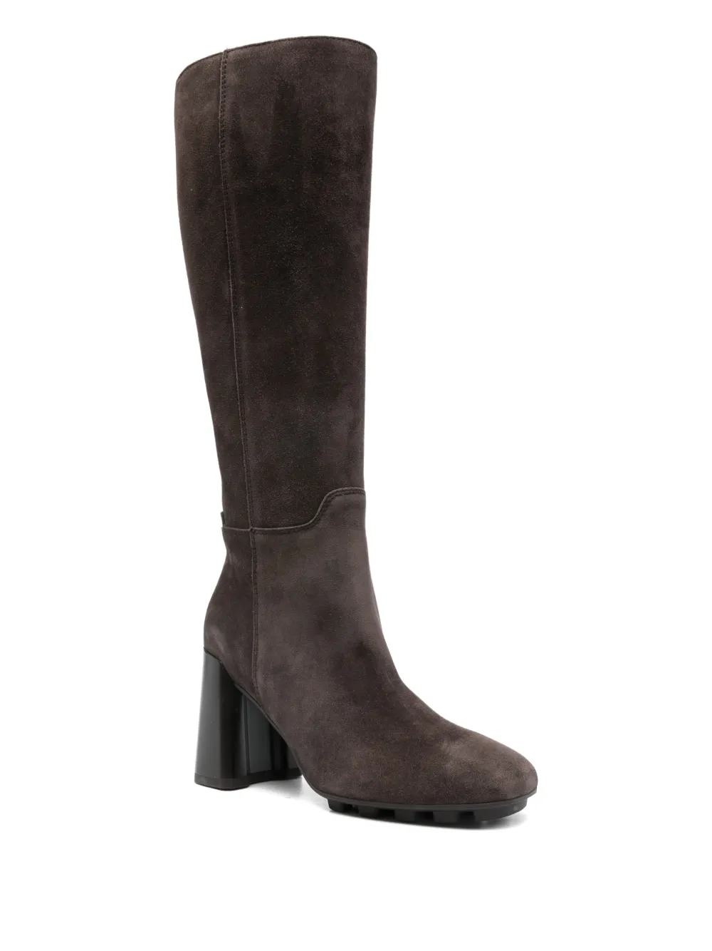 Hogan 90mm Suede Block-heel Knee-high Boots In Brown