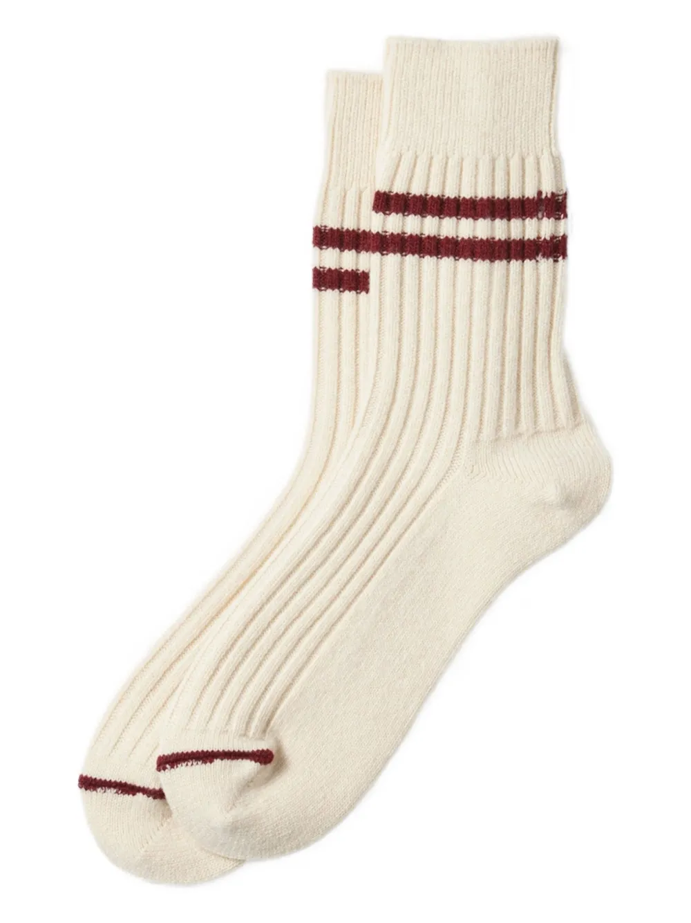 Rototo Striped Ribbed Socks In Neutral
