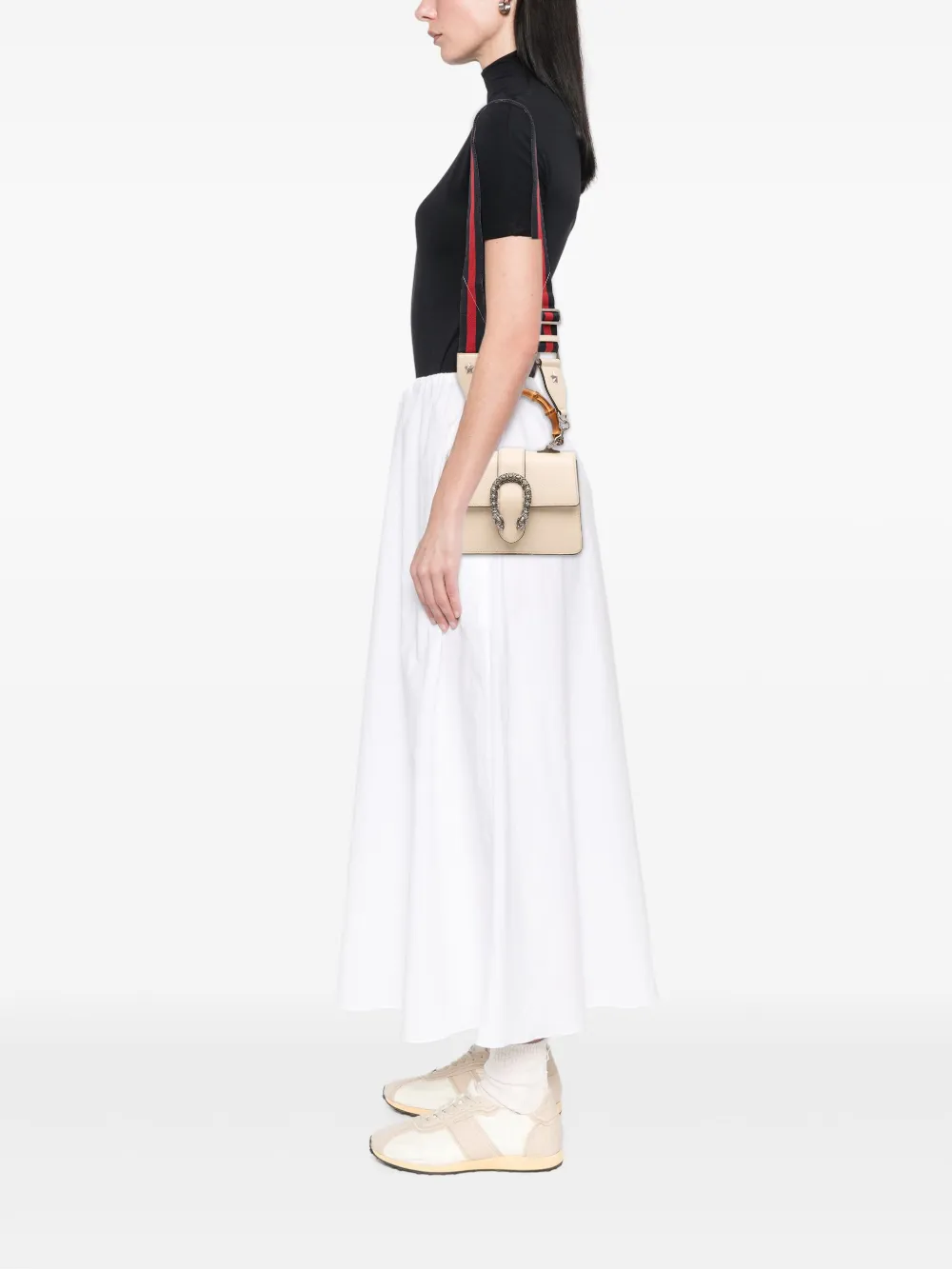 Pre-owned Gucci 2016-2025 Mini Leather Bamboo Dionysus Web Satchel In White