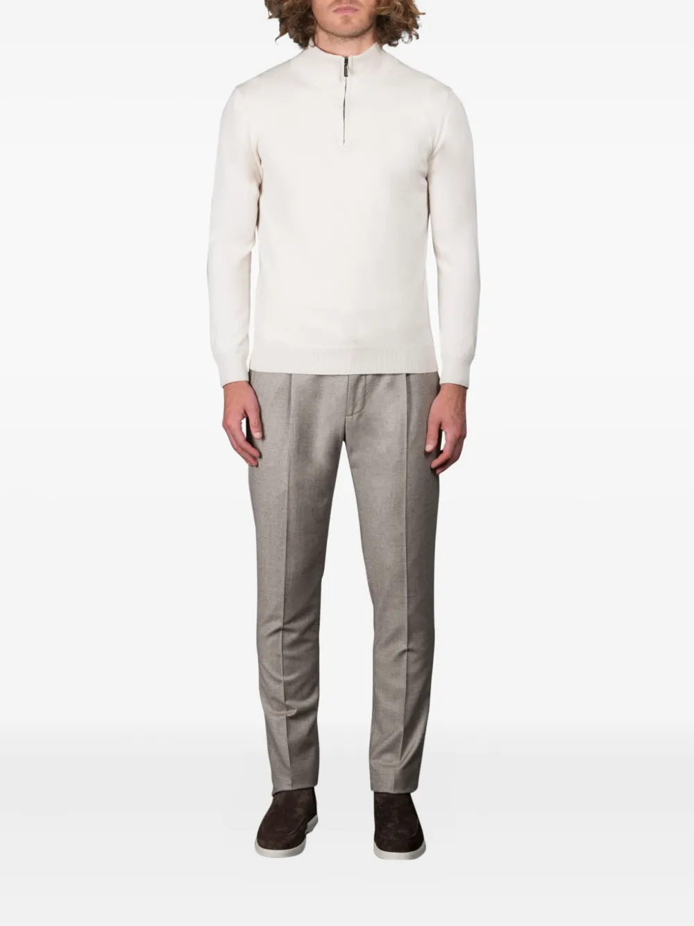 Moorer zip-up mock-neck sweater - Wit