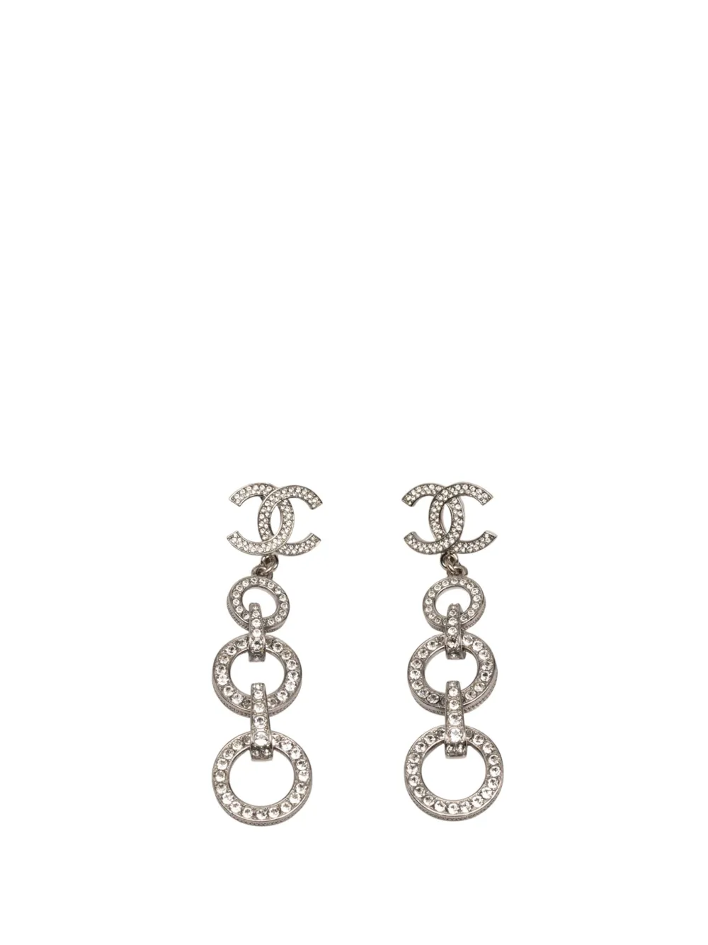 CHANEL Pre-Owned 2020 シルバープレーテッド ココマーク ラインストーン ダングル プッシュバック コスチュームピアス
