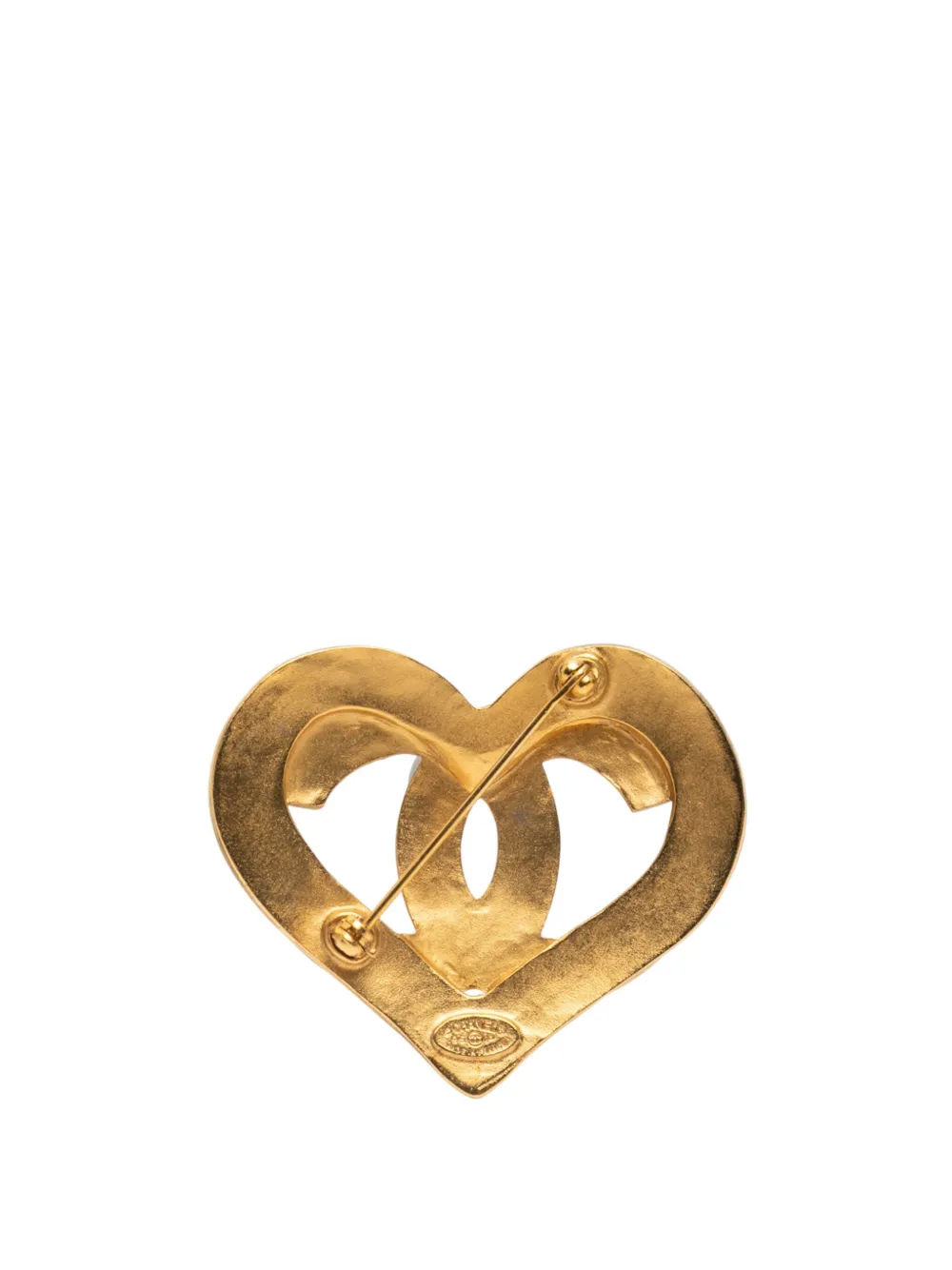 Pre-owned Chanel 1995 Gold Plated Cc Heart Brooch Costume Brooch