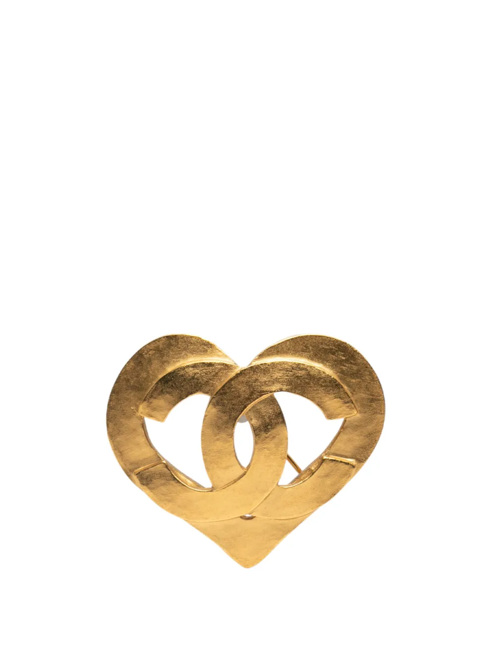 Pre-owned Chanel 1995 Gold Plated Cc Heart Brooch Costume Brooch