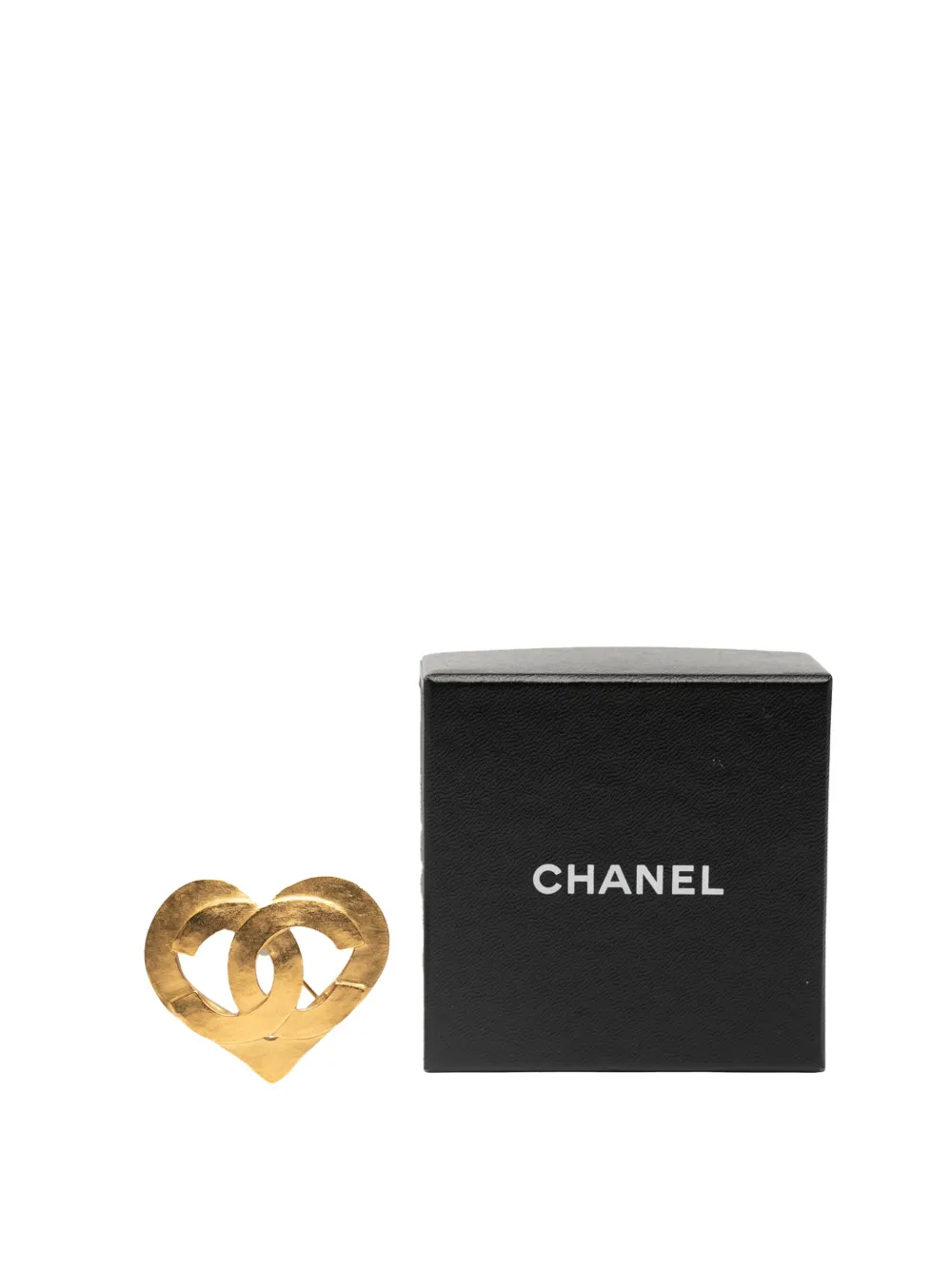 Pre-owned Chanel 1995 Gold Plated Cc Heart Brooch Costume Brooch