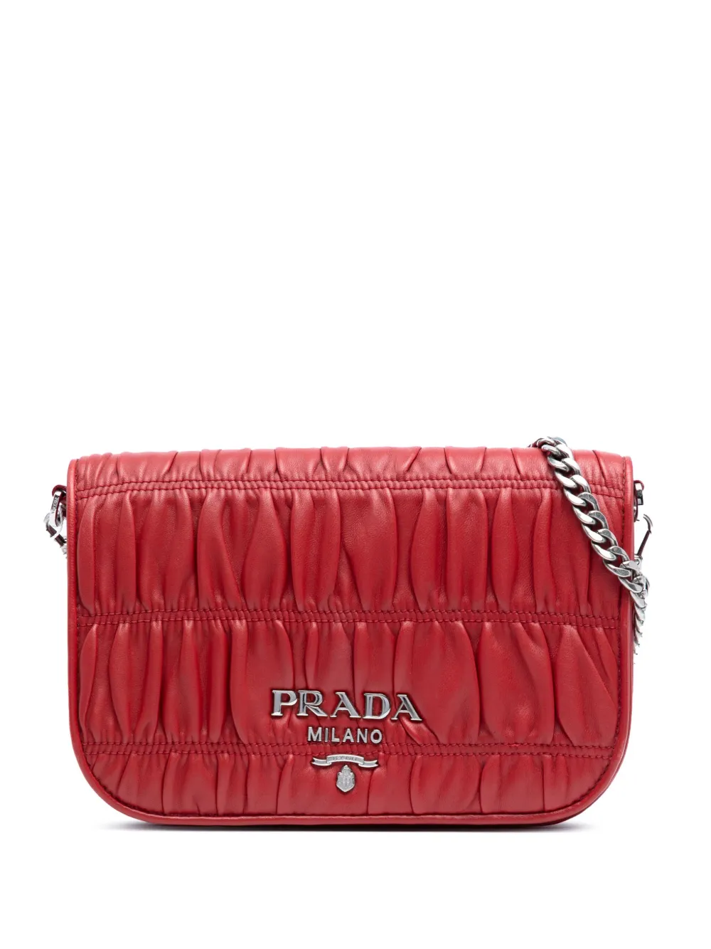 Prada Pre-Owned 2000-2025 ナッパ ゴーフル チェーン フラップバッグ ショルダーバッグ - レッド Prada Pre-Owned 2000-2025 ナッパ ゴーフル チェーン フラップバッグ ショルダーバッグ - レッド