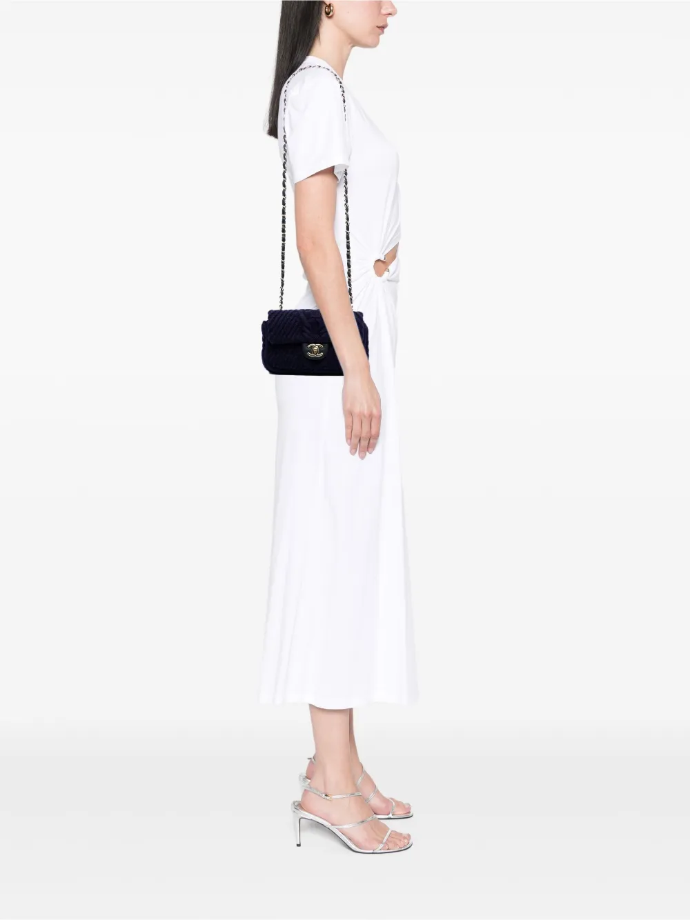 Pre-owned Chanel 2018 Small Paris Hamburg Cable Knit Flap Shoulder Bag In Blue