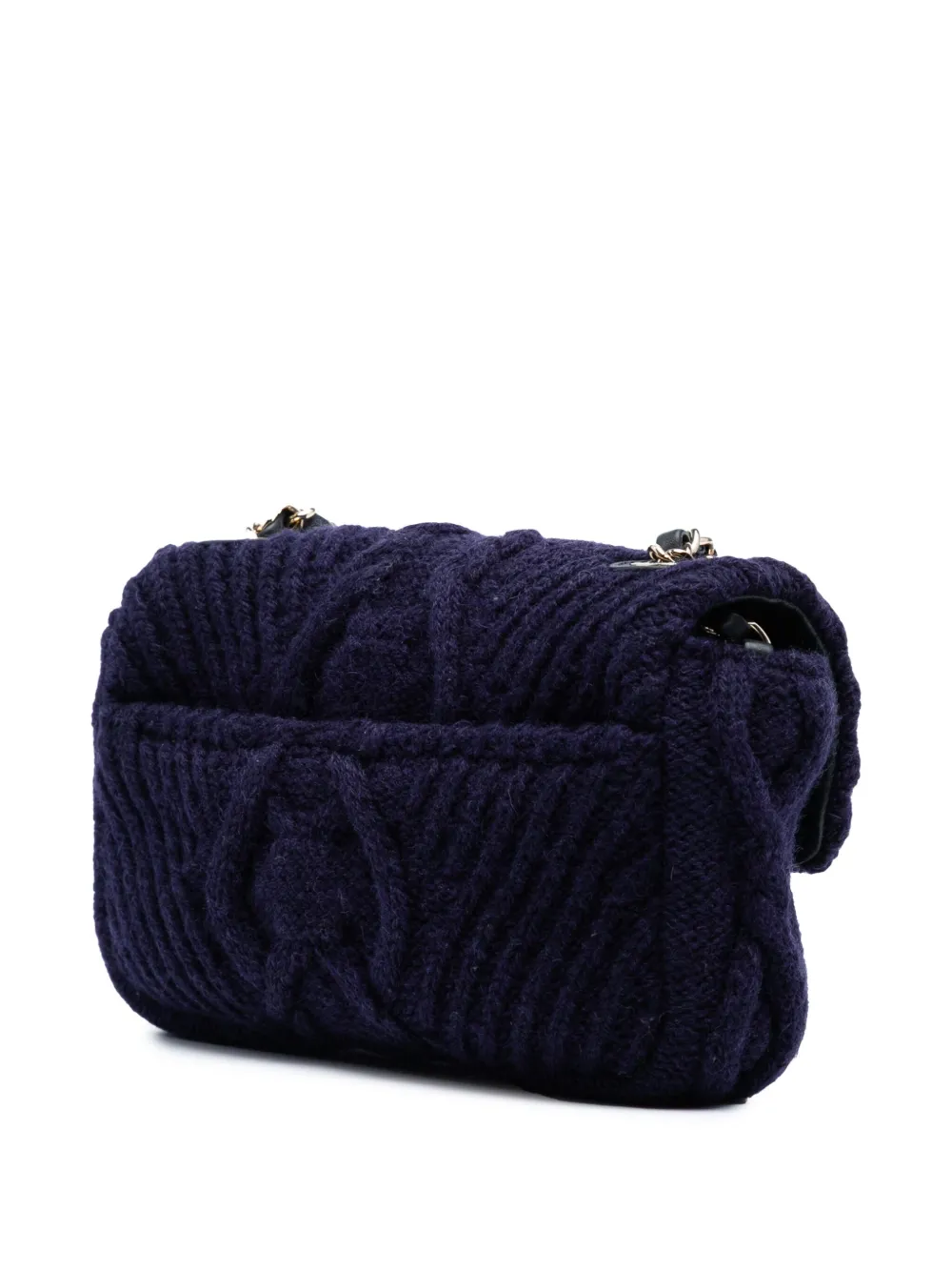 Pre-owned Chanel 2018 Small Paris Hamburg Cable Knit Flap Shoulder Bag In Blue