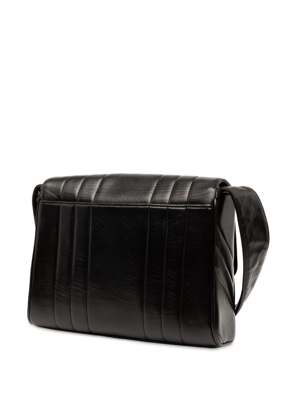 Pre-owned Chanel 1991-1994 Vertical Quilt Lambskin Flap Crossbody Bag In Black