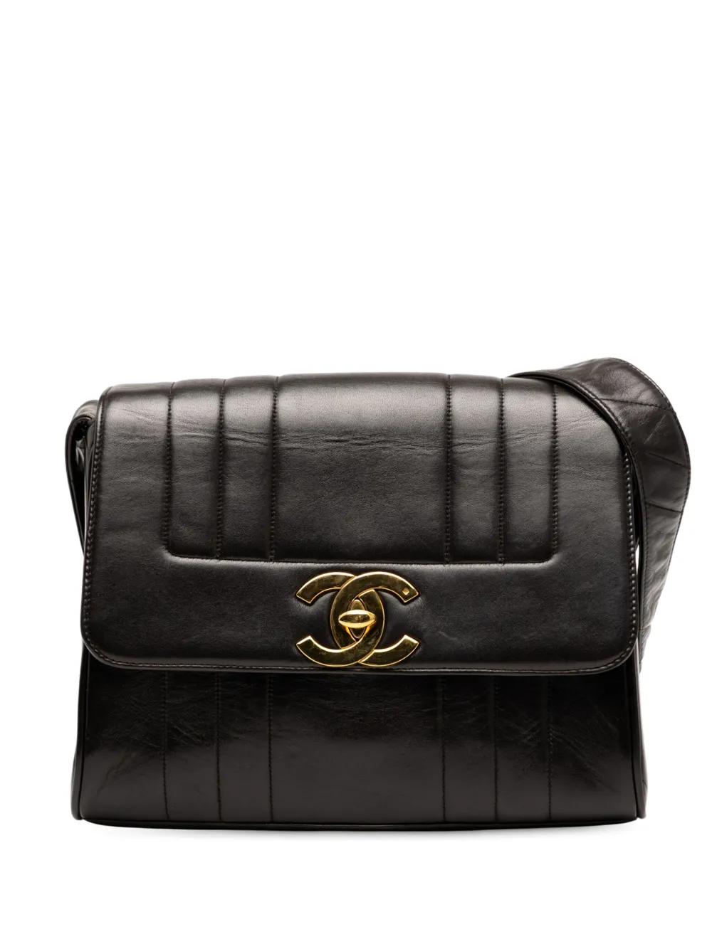 Pre-owned Chanel 1991-1994 Vertical Quilt Lambskin Flap Crossbody Bag In Black