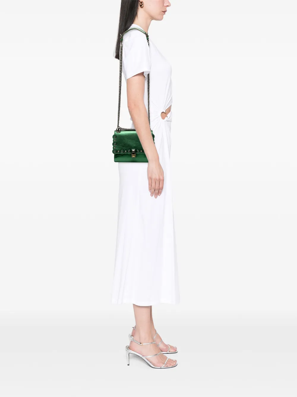 Pre-owned Fendi 2010-2025 Small Leather Scalloped Kan I Crossbody Bag In Green