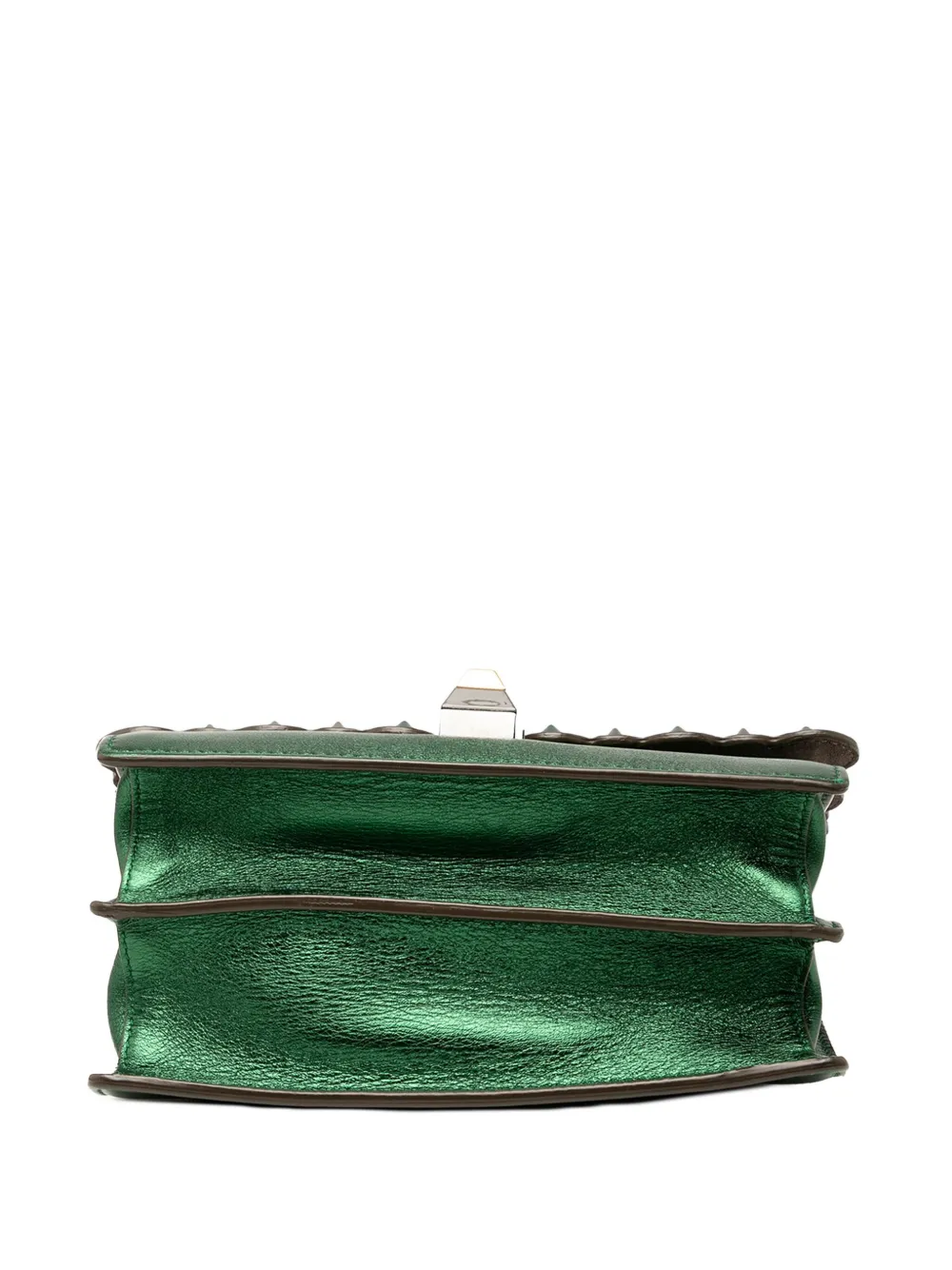 Pre-owned Fendi 2010-2025 Small Leather Scalloped Kan I Crossbody Bag In Green
