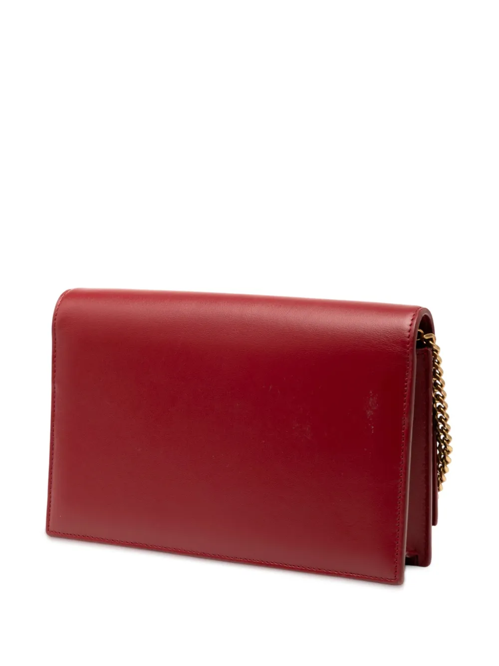 Pre-owned Saint Laurent 2021 Calfskin Heart Studded Classic Monogram Kate Tassel Wallet On Chain Crossbody Bag In Red