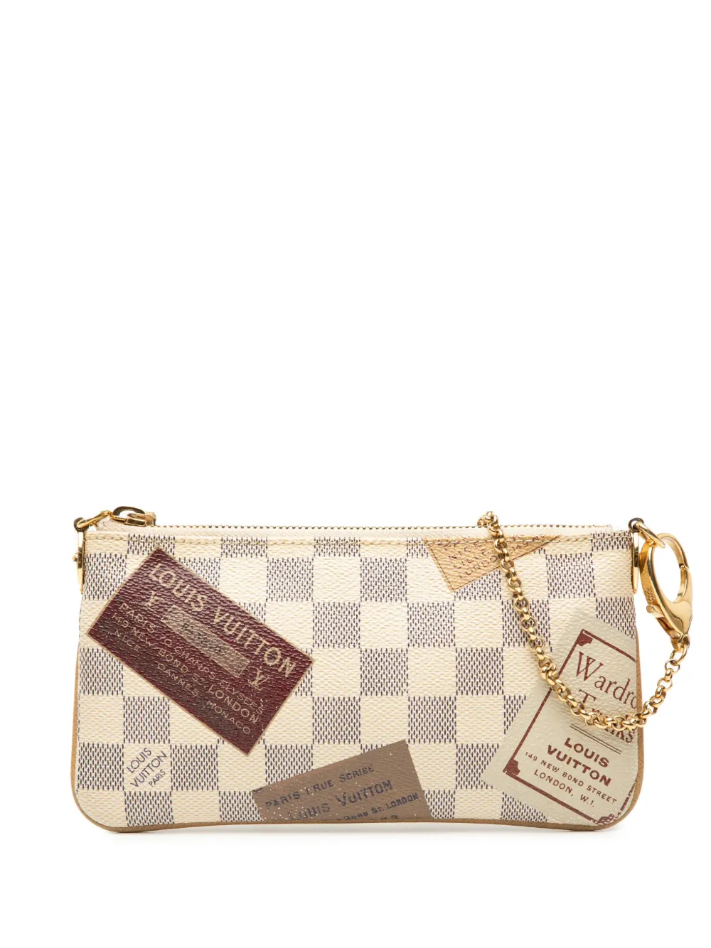 Pre-owned Louis Vuitton 2009 Damier Azur Pochette Milla Trunks Labels Mm Shoulder Bag In White