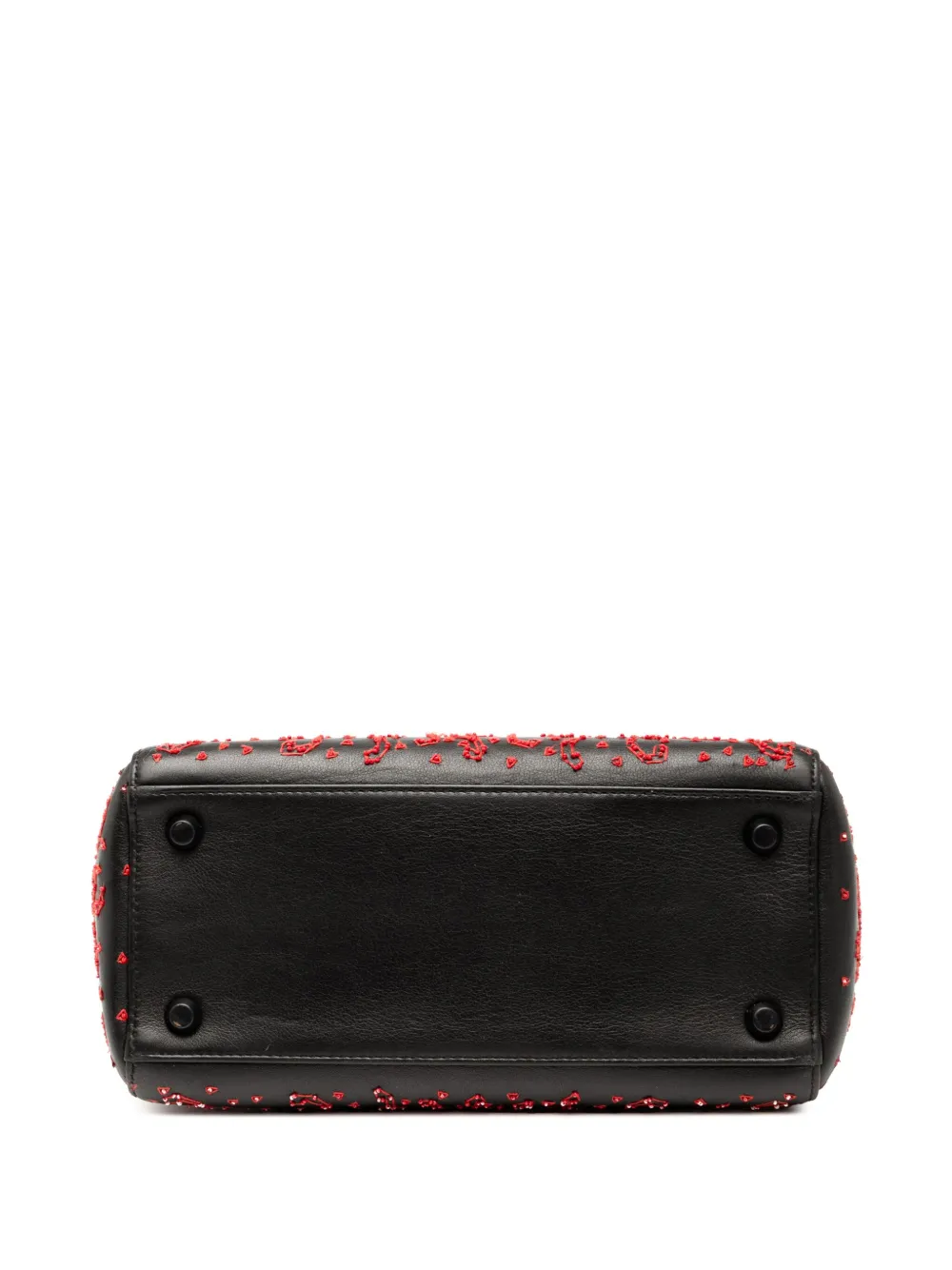 Pre-owned Dior 2018 Medium Smooth Calfskin Embroidered Heart Playing Cards Lady Satchel In Black