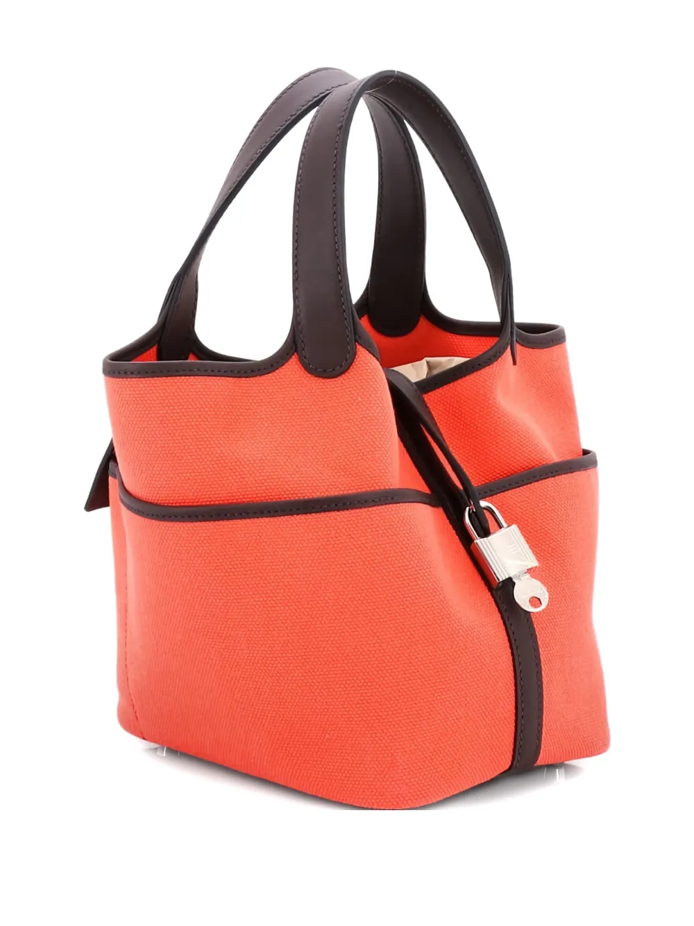 Pre-owned Hermes Cargo Picotin Lock Bag Canvas And Swift Pm Bucket Bag In Orange