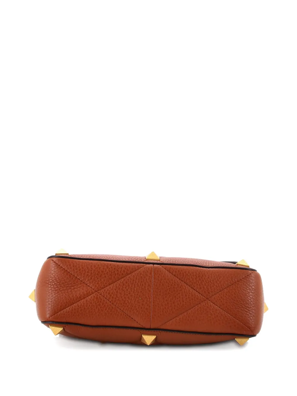 Pre-owned Valentino Garavani Roman Stud Flap Bag Quilted Leather Large Crossbody Bag In Brown