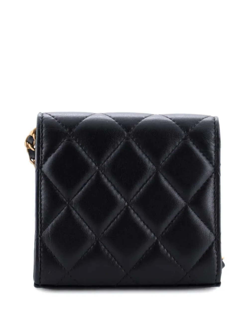 Pre-owned Chanel Coco Love Cc Heart Clutch With Chain Quilted Lambskin Mini Crossbody Bag In Black