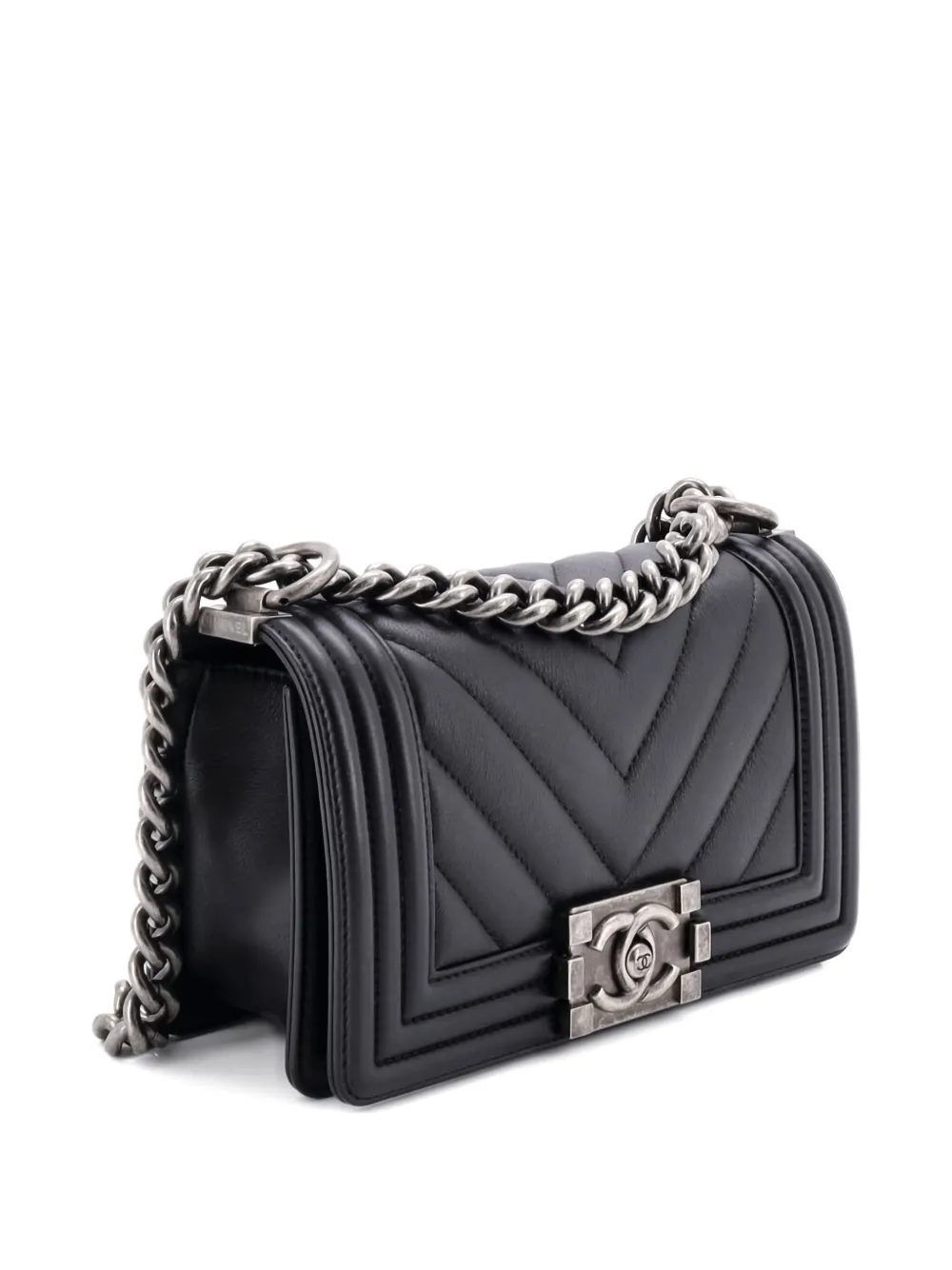 Pre-owned Chanel Boy Flap Bag Chevron Lambskin Small Shoulder Bag In Black