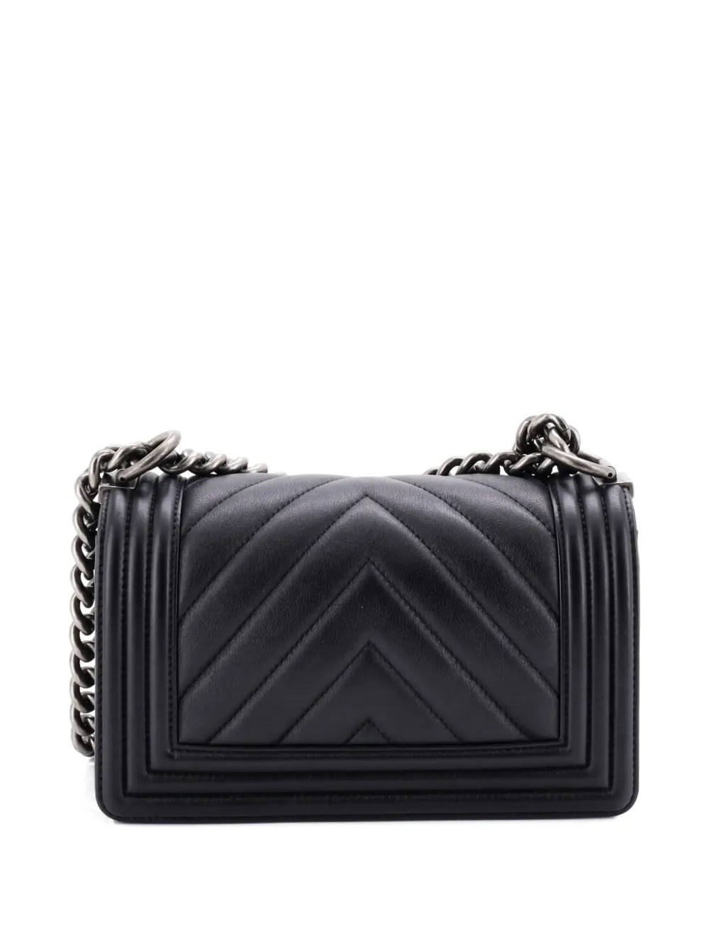 Pre-owned Chanel Boy Flap Bag Chevron Lambskin Small Shoulder Bag In Black