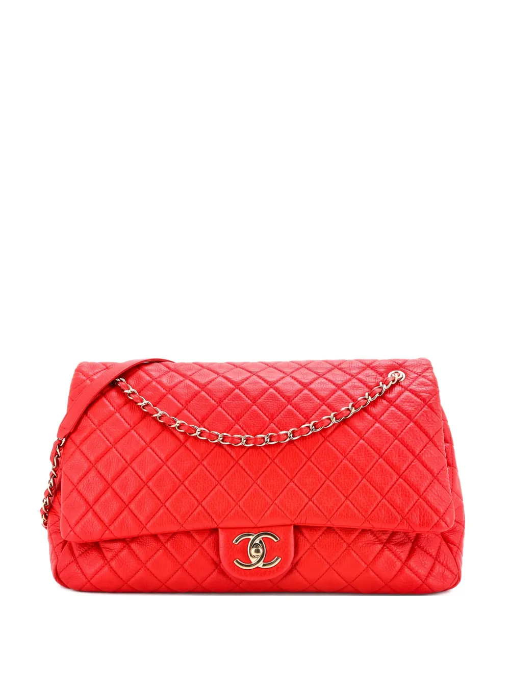 Pre-owned Chanel Airlines Cc Flap Bag Quilted Calfskin Xxl Shoulder Bag In Red