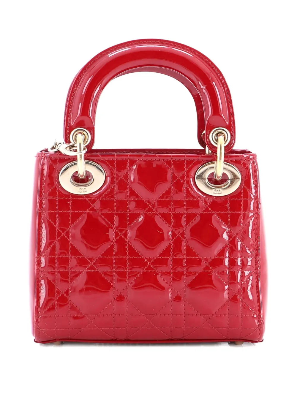 Pre-owned Dior Lady  Chain Bag Cannage Quilt Patent Mini Satchel In Red