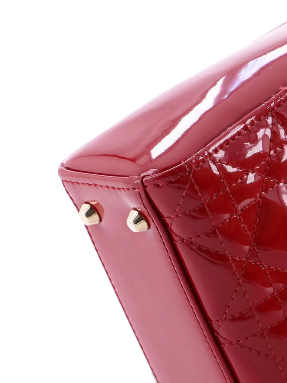 Pre-owned Dior Lady  Chain Bag Cannage Quilt Patent Mini Satchel In Red