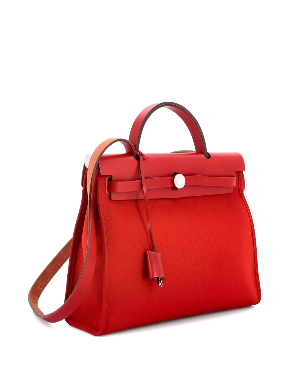 Pre-owned Hermes Herbag Zip Leather And Toile 31 Shoulder Bag In Red