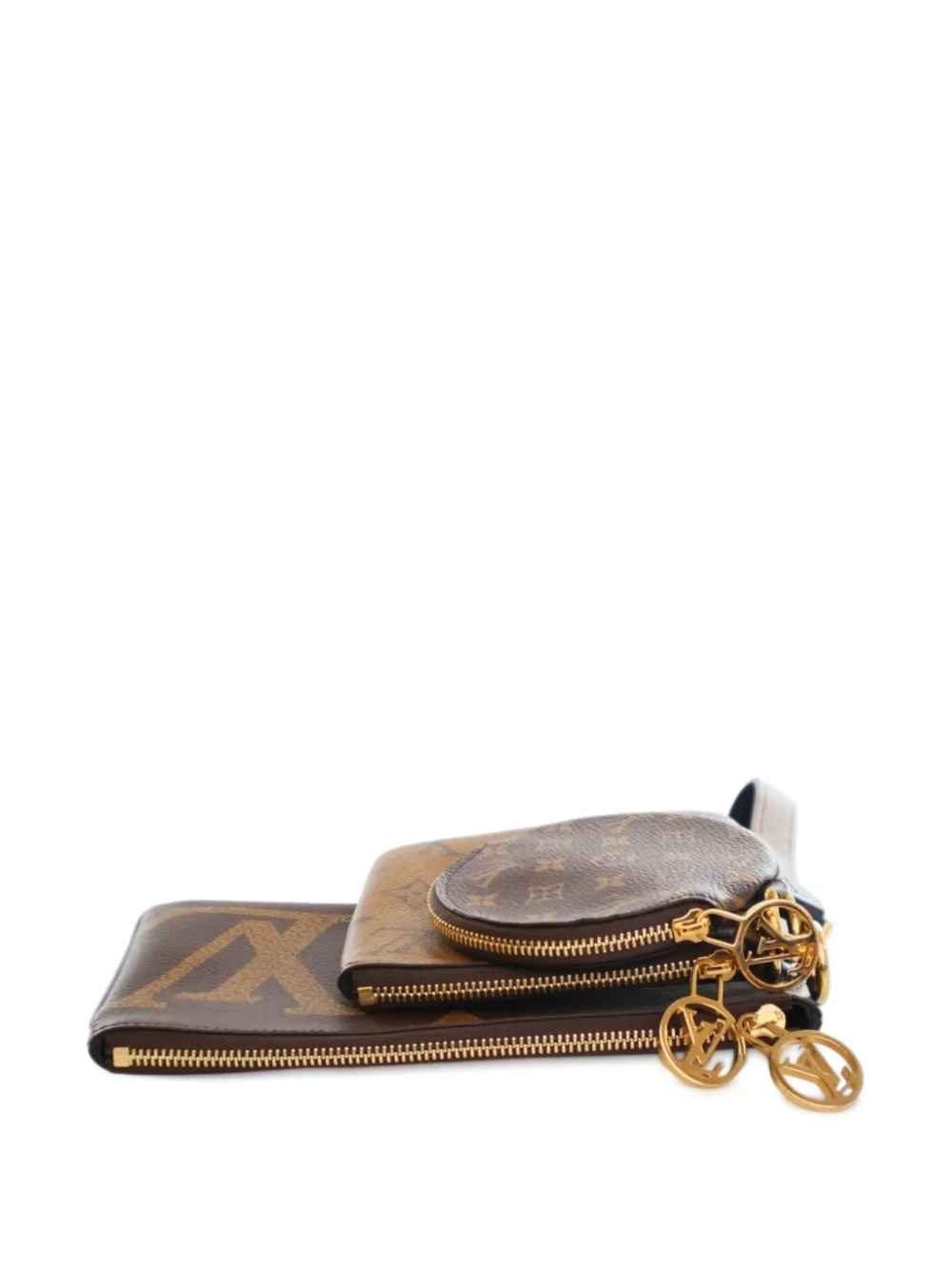 Pre-owned Louis Vuitton 2019 Monogram Reverse Giant Trio Pouch In Brown