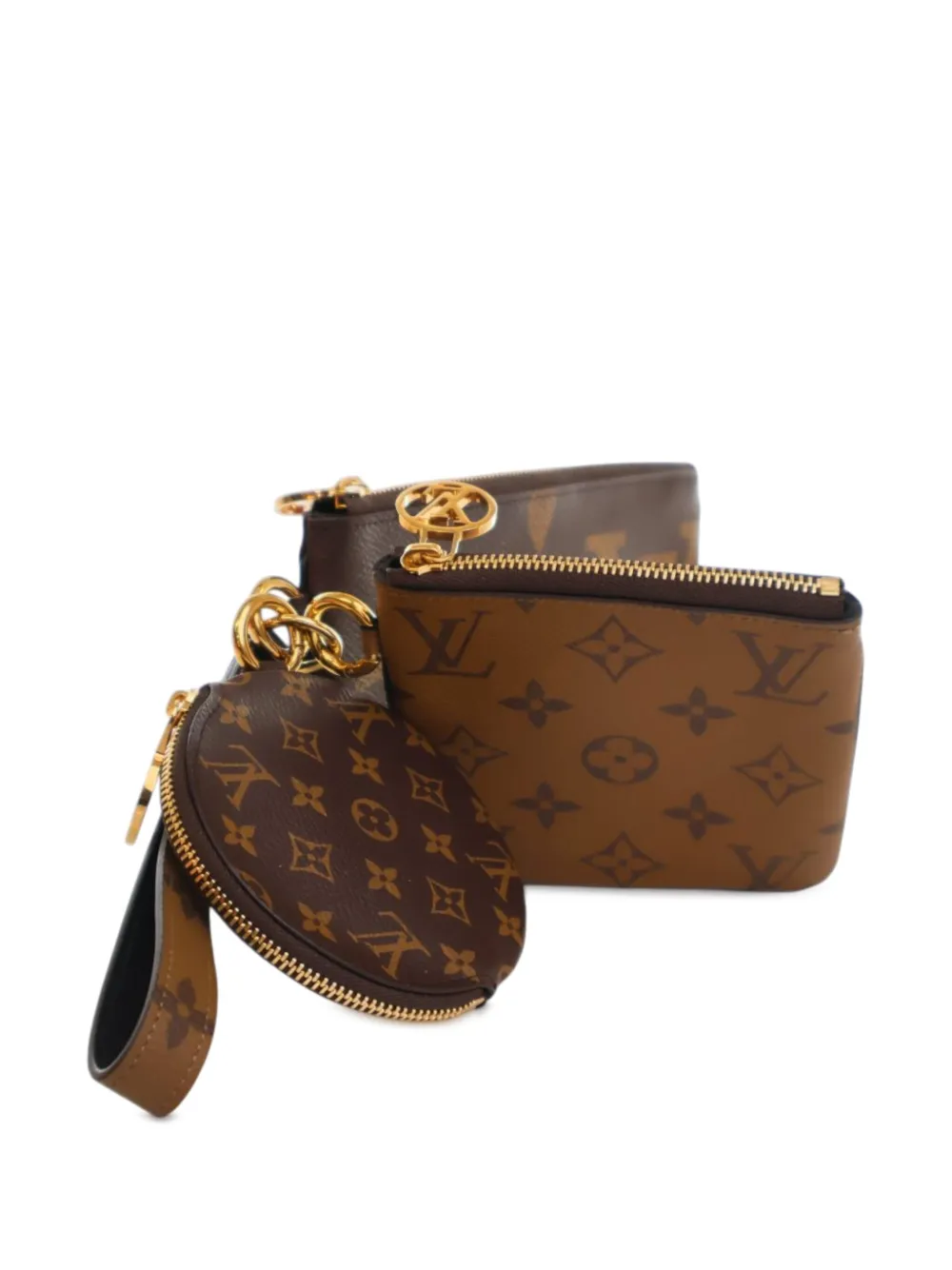 Pre-owned Louis Vuitton 2019 Monogram Reverse Giant Trio Pouch In Brown