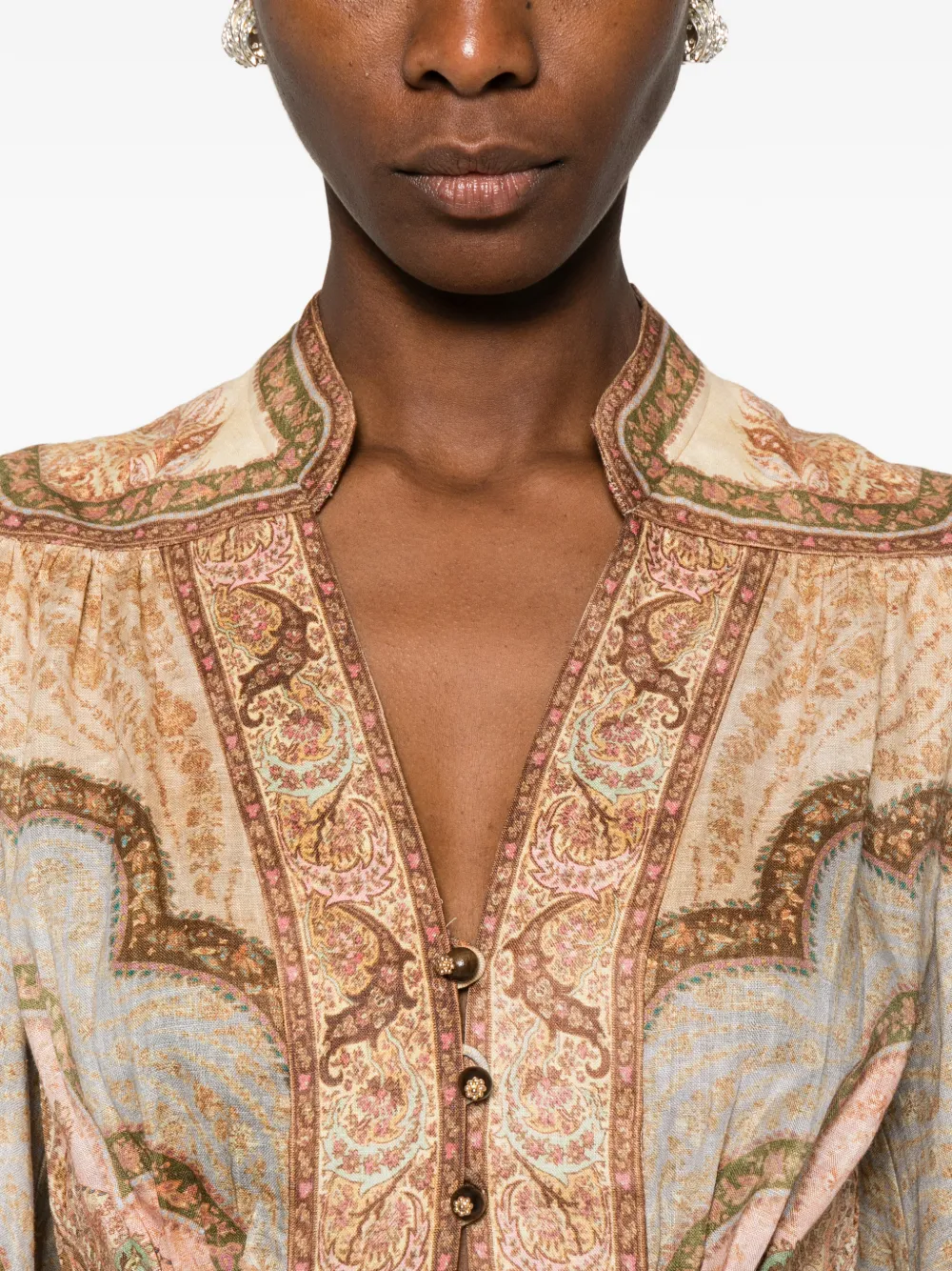 ZIMMERMANN Wanderlust midi-jurk met watervalhals Beige