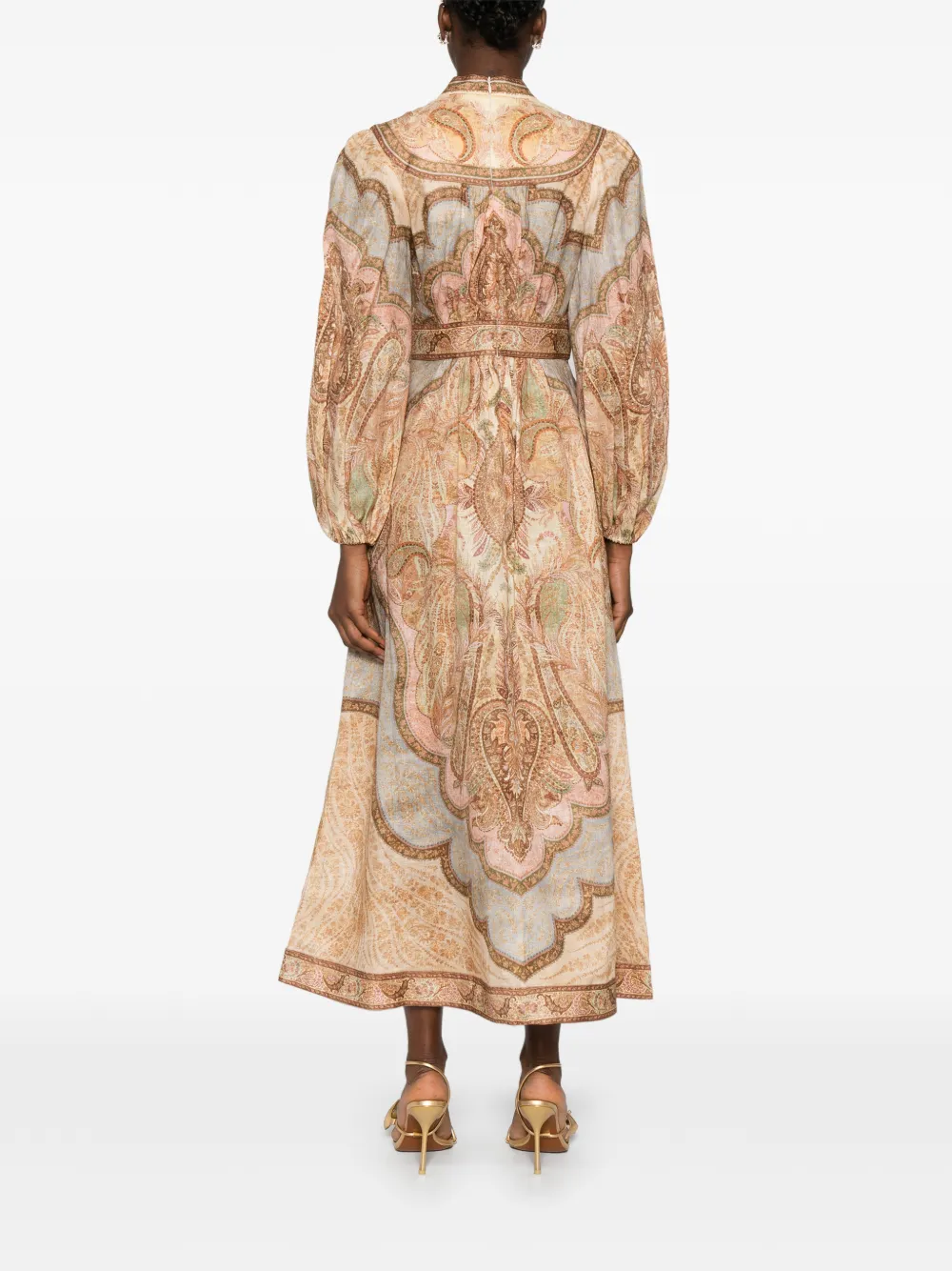 ZIMMERMANN Wanderlust midi-jurk met watervalhals Beige