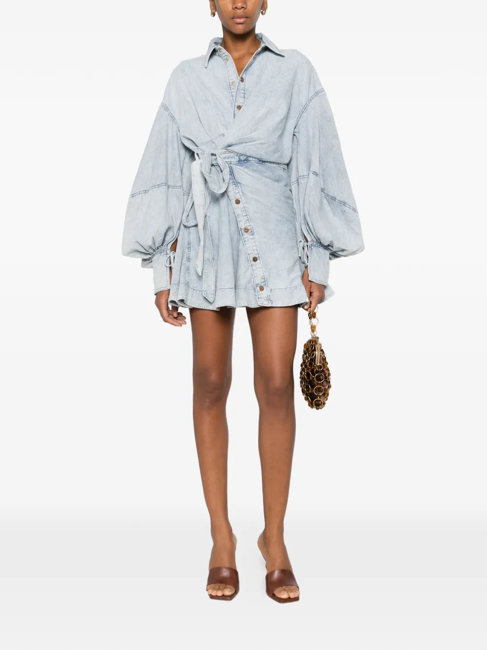 Zimmermann Buttoned Wrap Mini Dress In Blue
