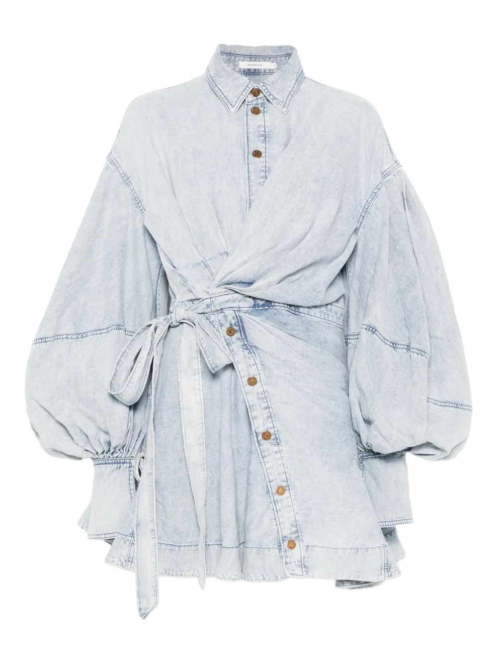 Zimmermann Buttoned Wrap Mini Dress In Blue