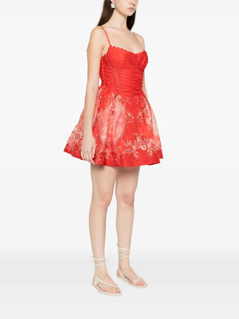 ZIMMERMANN Rebellion mini-jurk met bloemenprint en veters Rood