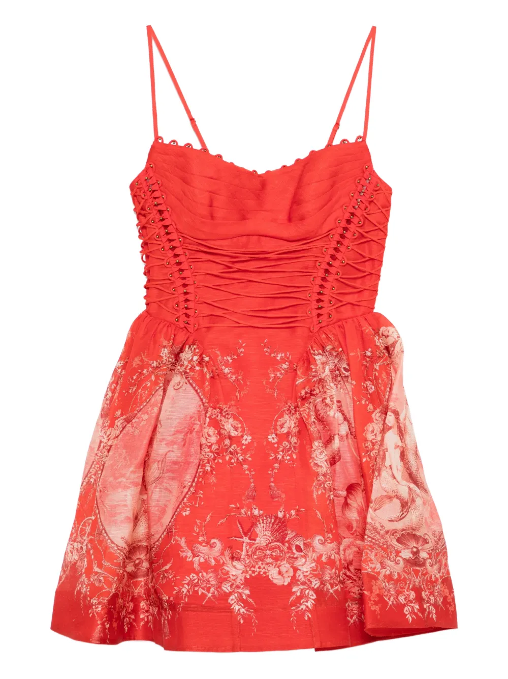 Zimmermann Rebellion Lace-up Floral Mini Dress In Red