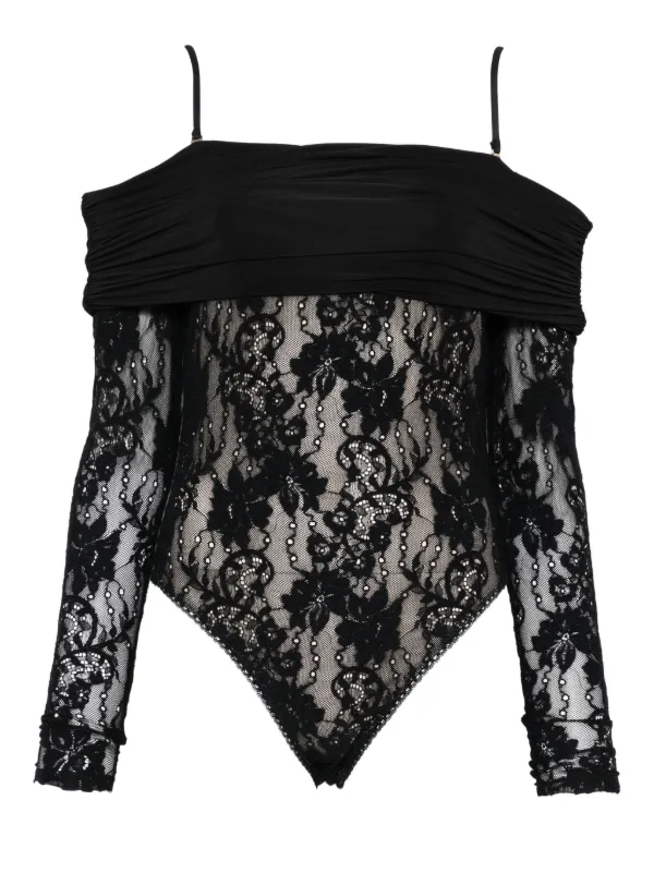 Zimmermann Rebellion Draped Lace Bodysuit in Black