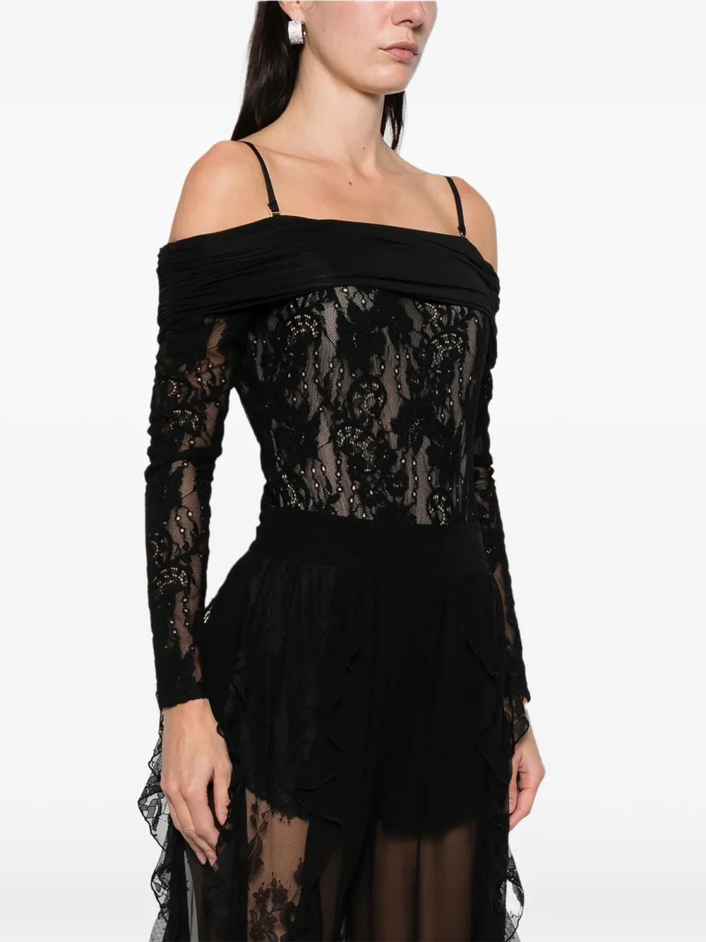  Zimmermann Rebellion Draped Lace Bodysuit - Black 