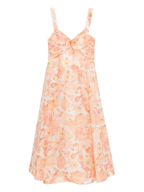 zimmermann orange floral dress $1,150 Zimmermann Postcard Puff Sleeve Mini Dress Swirl Floral Orange Size 0 XS