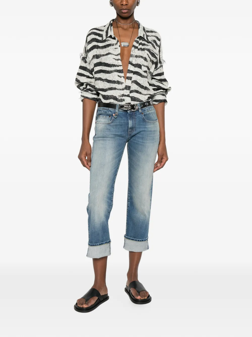 R13 Cuffed Straight Jeans - Blue 