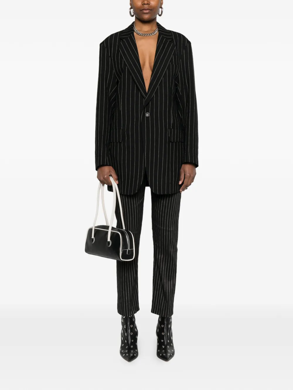 R13 Buttoned Pinstripe Blazer - Black 
