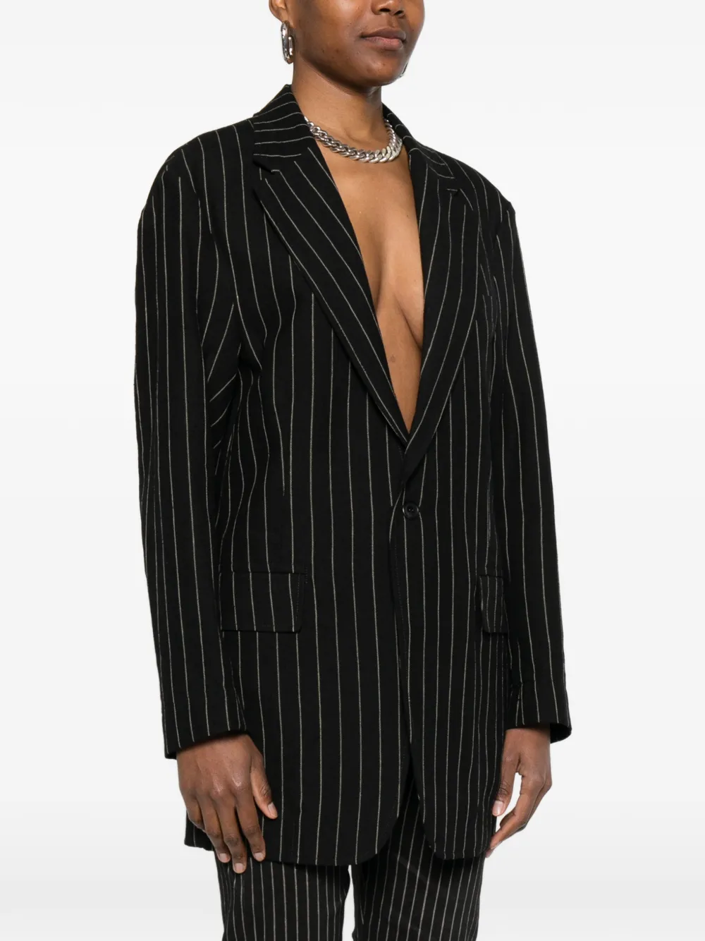  R13 Buttoned Pinstripe Blazer - Black 