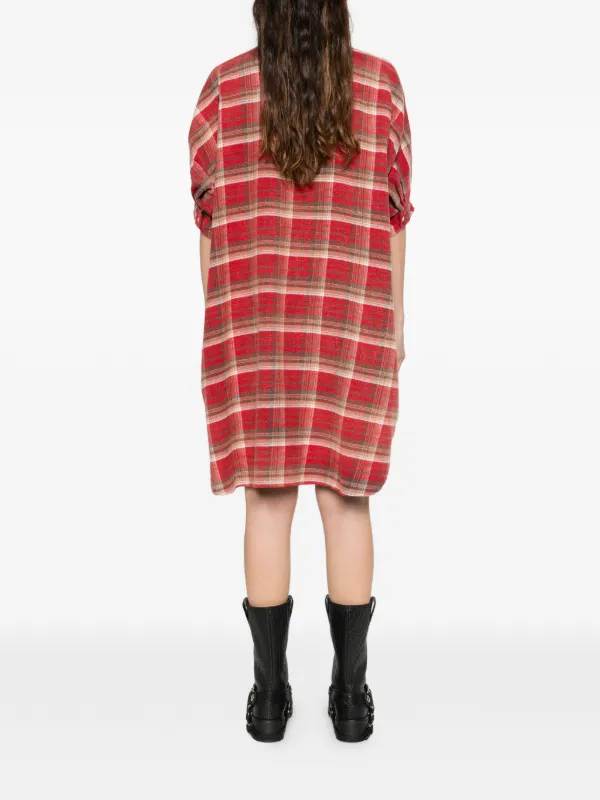 R13 Plaid Mini Shirt Dress - Red R13 Plaid Mini Shirt Dress - Red