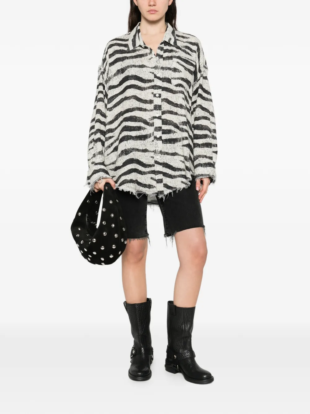  R13 Zebra Frayed Shirt - White 