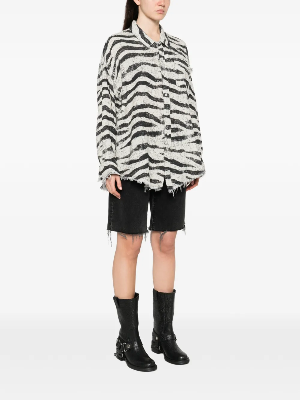  R13 Zebra Frayed Shirt - White 