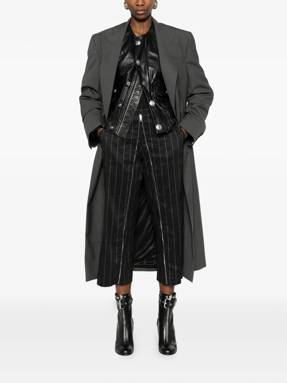 R13 Front Zip Striped Trousers - Black 