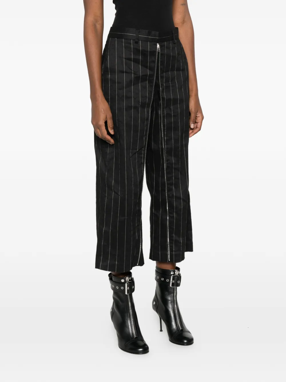  R13 Front Zip Striped Trousers - Black 