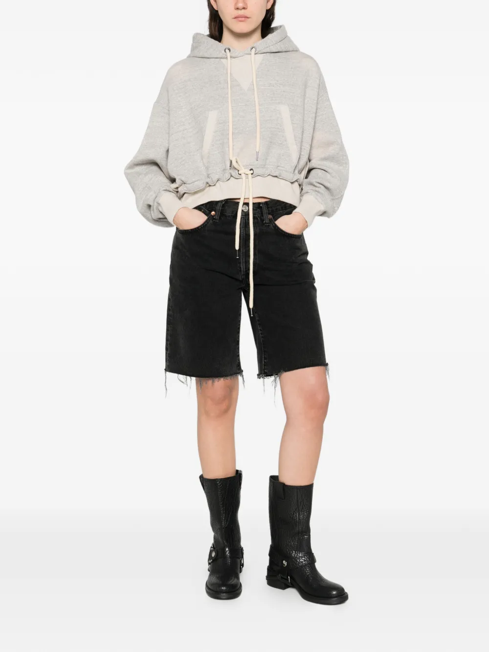 R13 Hoodie met gesmockte afwerking Grijs