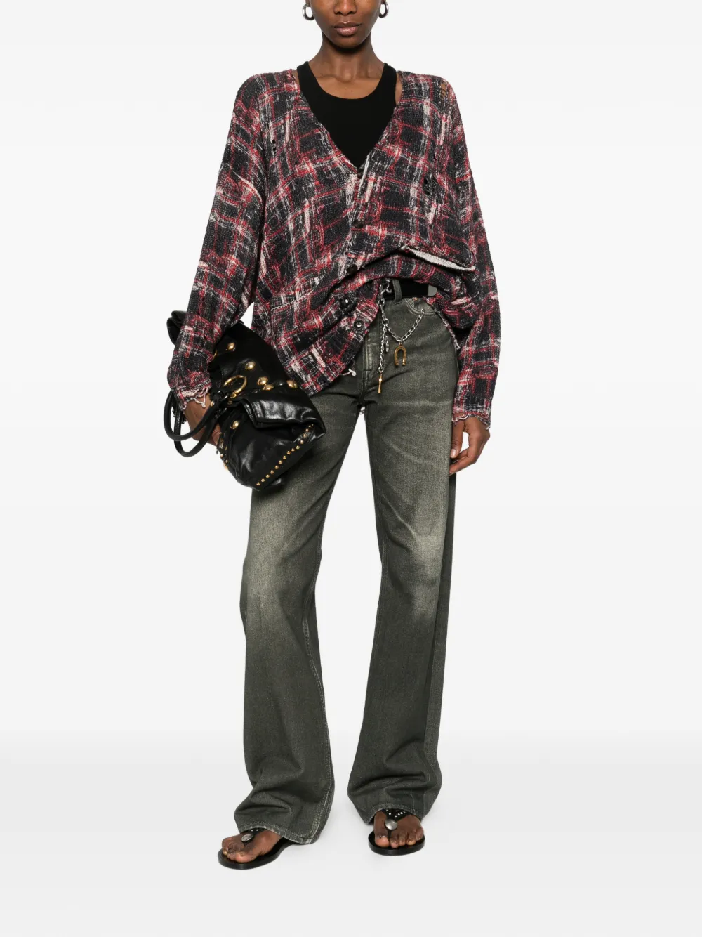  R13 Oversized Checked Cardigan - Black 