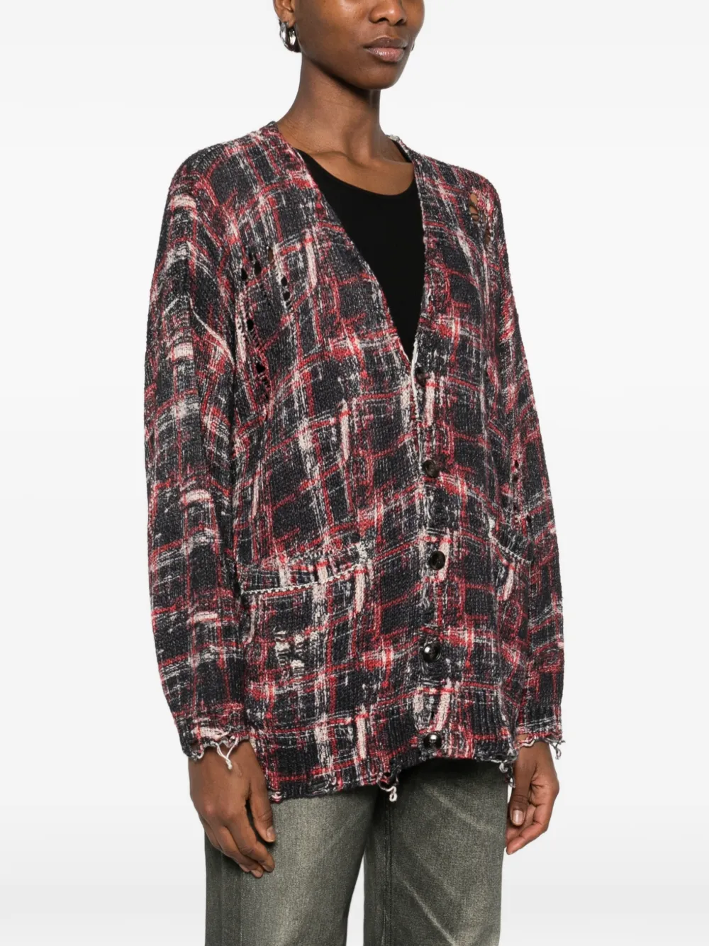  R13 Oversized Checked Cardigan - Black 
